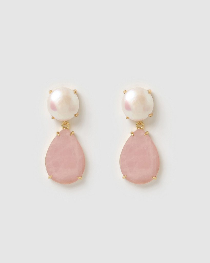 Miz Casa & Co Rey Earrings in Rose Quartz Gold