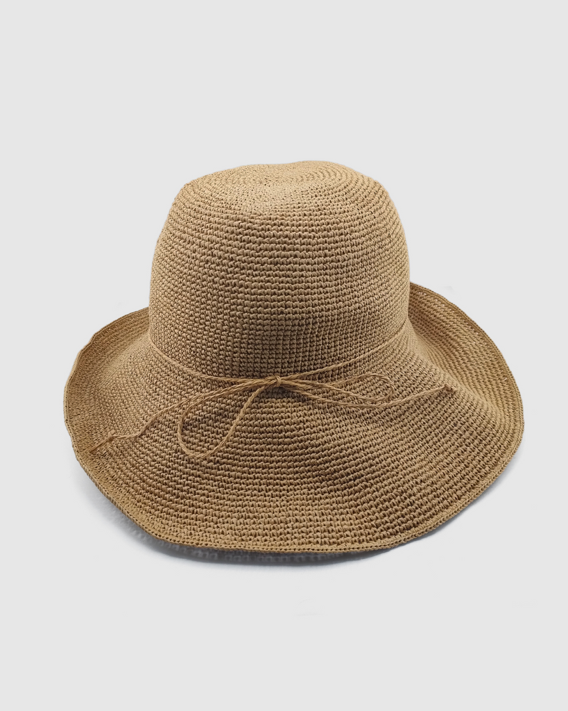 Miz Casa & Co Noa Bow Foldable Raffia Weave Sun Hat Brown