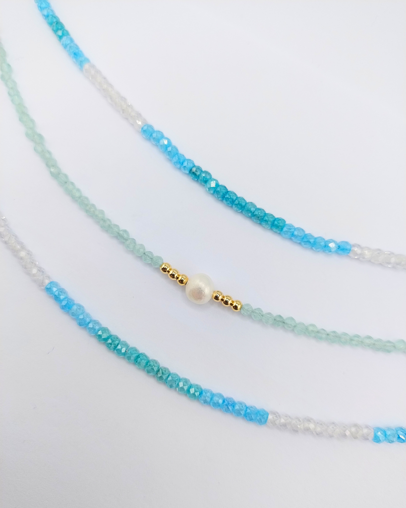 Miz Casa & Co Crystal Beaded Bracelet Stack Light Blue Single Pearl