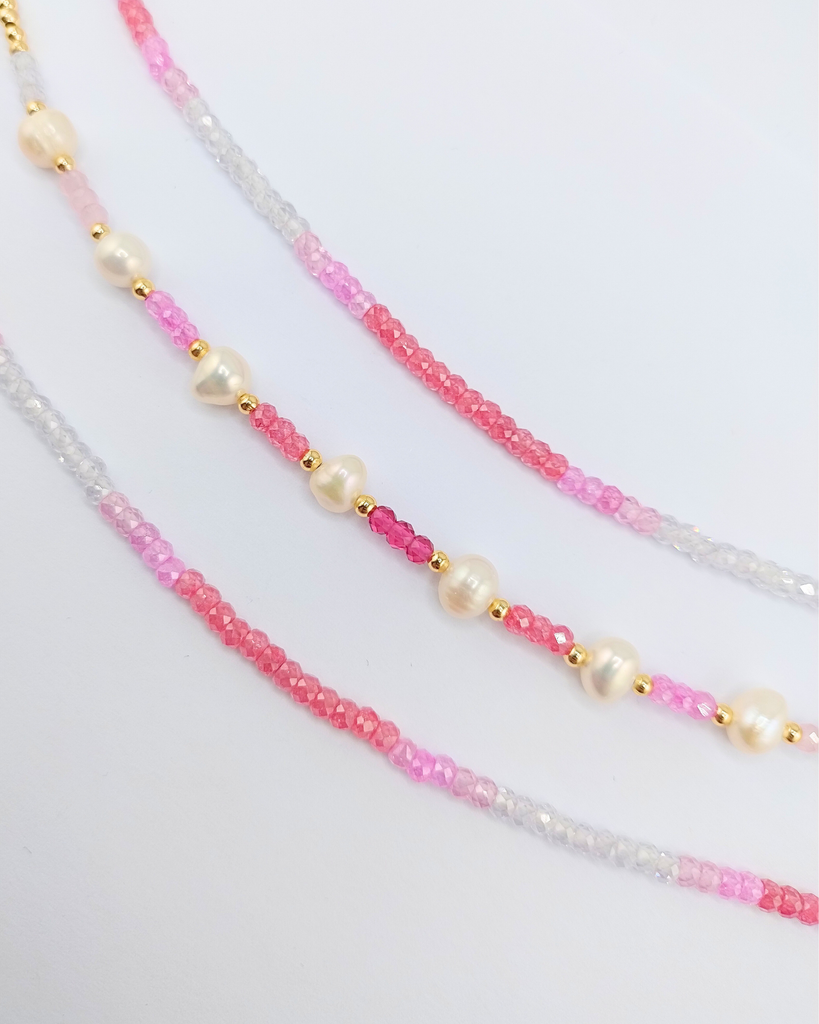 Miz Casa & Co Crystal Beaded Bracelet Stack Pink Multi Pearl