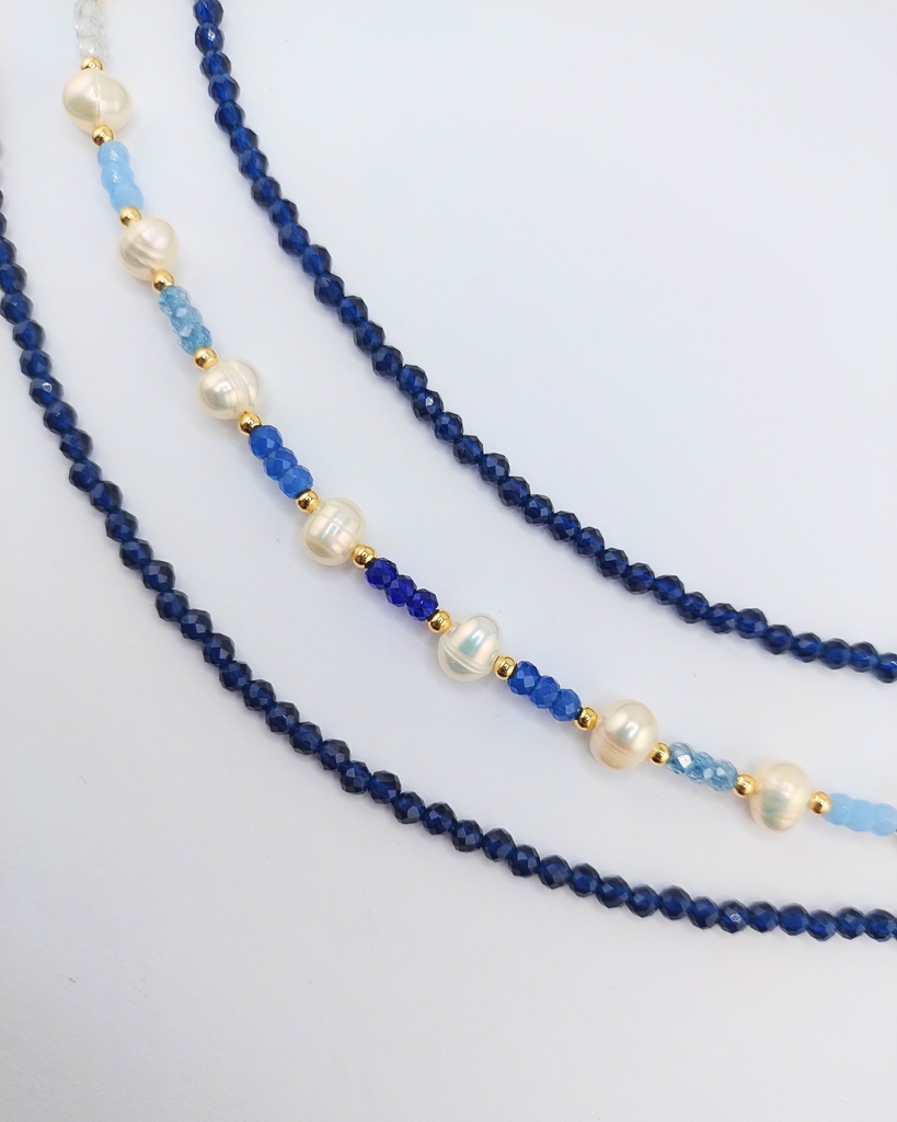 Miz Casa & Co Crystal Beaded Bracelet Stack Navy Multi Pearl