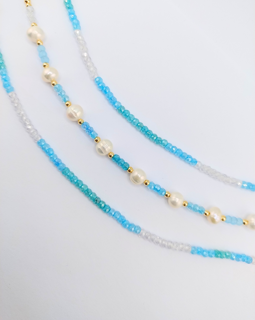 Miz Casa & Co Crystal Beaded Bracelet Stack Light Blue Multi Pearl