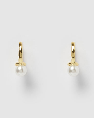 Miz Casa Dewdrop Pearl Huggie Earrings