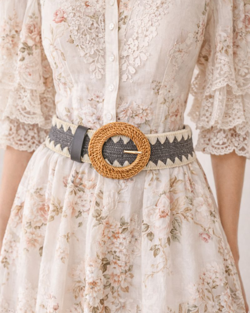 Miz Casa & Co Black and White Rattan Woven Belt