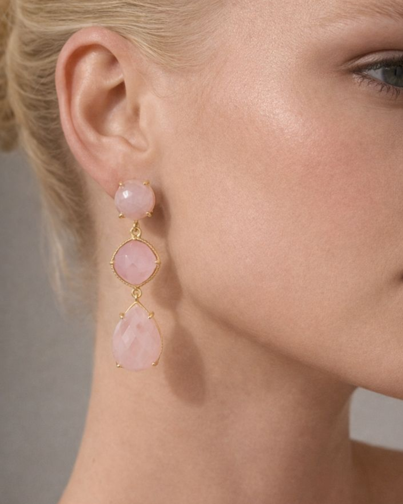 Miz Casa & Co Paloma Earrings Rose Quartz Gold