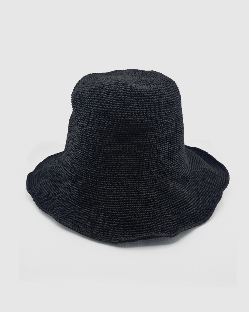 Miz Casa & Co Ella Foldable Raffia Weave Sun Hat Black