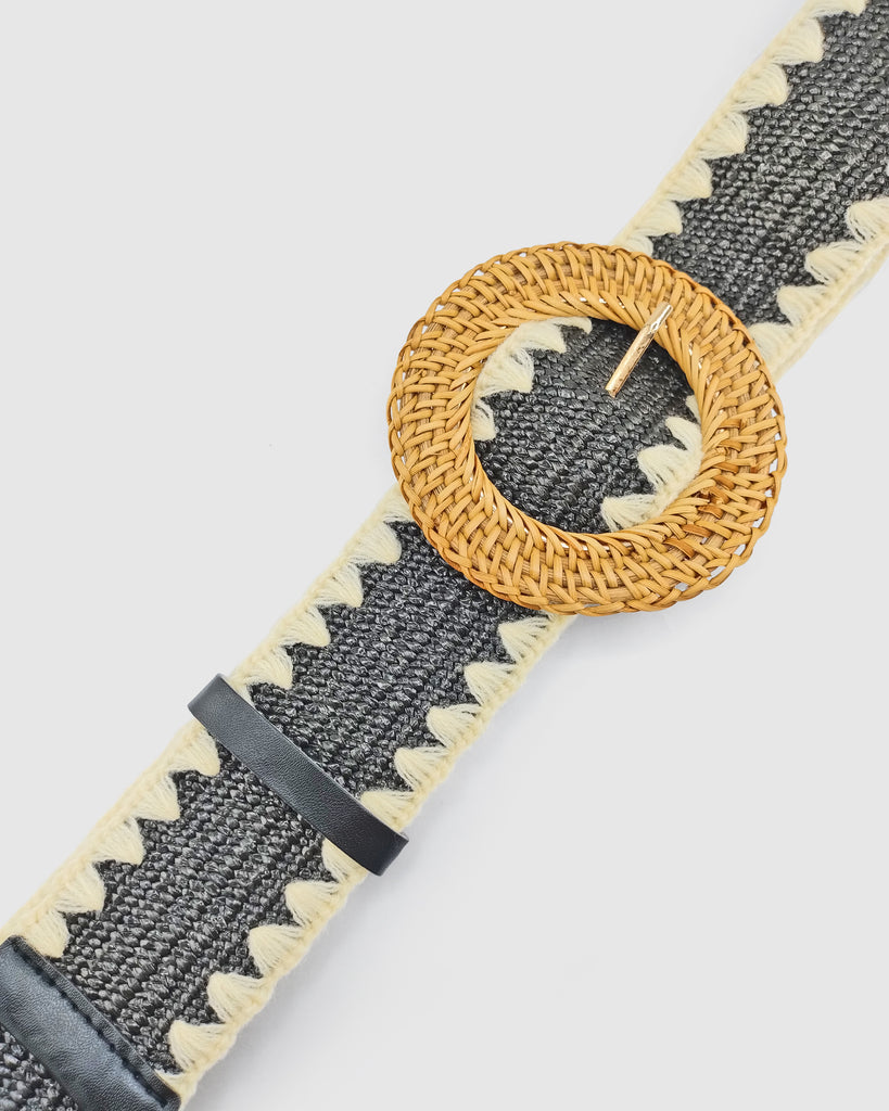 Miz Casa & Co Black and White Rattan Woven Belt