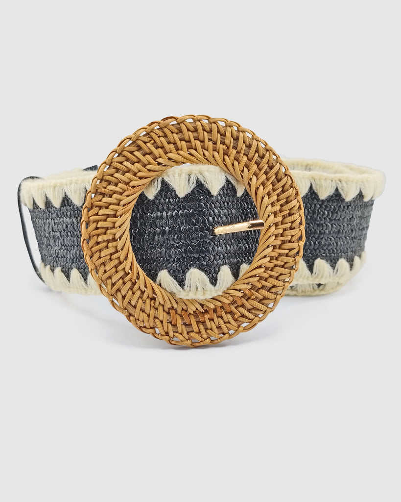 Miz Casa & Co Black and White Rattan Woven Belt