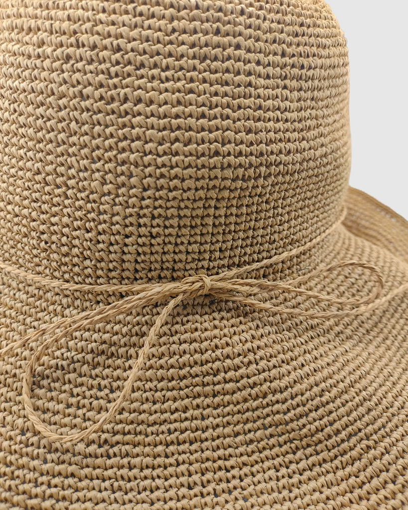 Miz Casa & Co Noa Bow Foldable Raffia Weave Sun Hat Brown