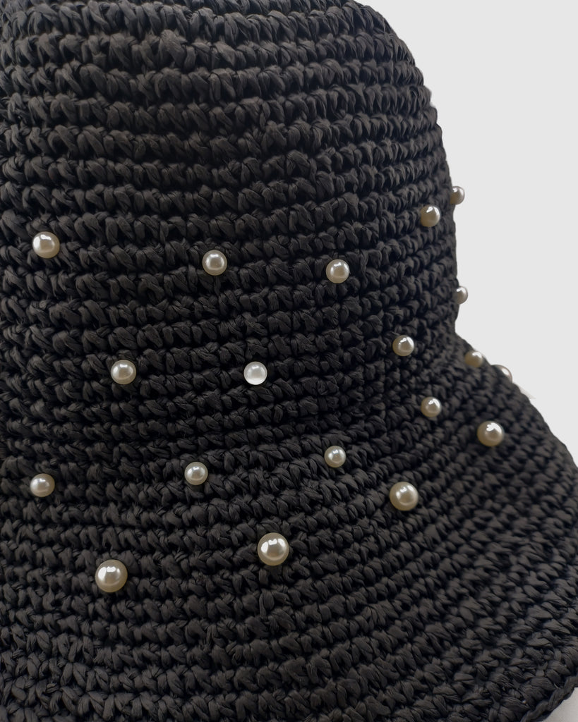 Miz Casa & Co Monaco Pearl Foldable Raffia Weave Sun Hat Black