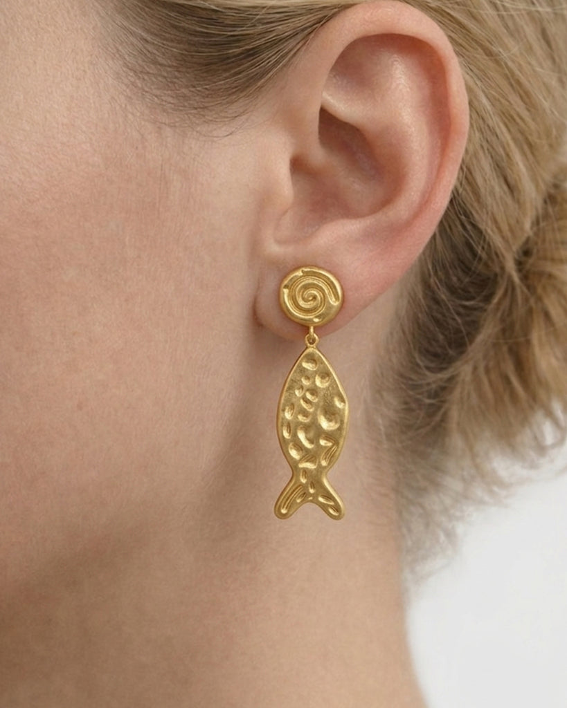 Miz Casa & Co Fish Drop Stud Earrings Gold