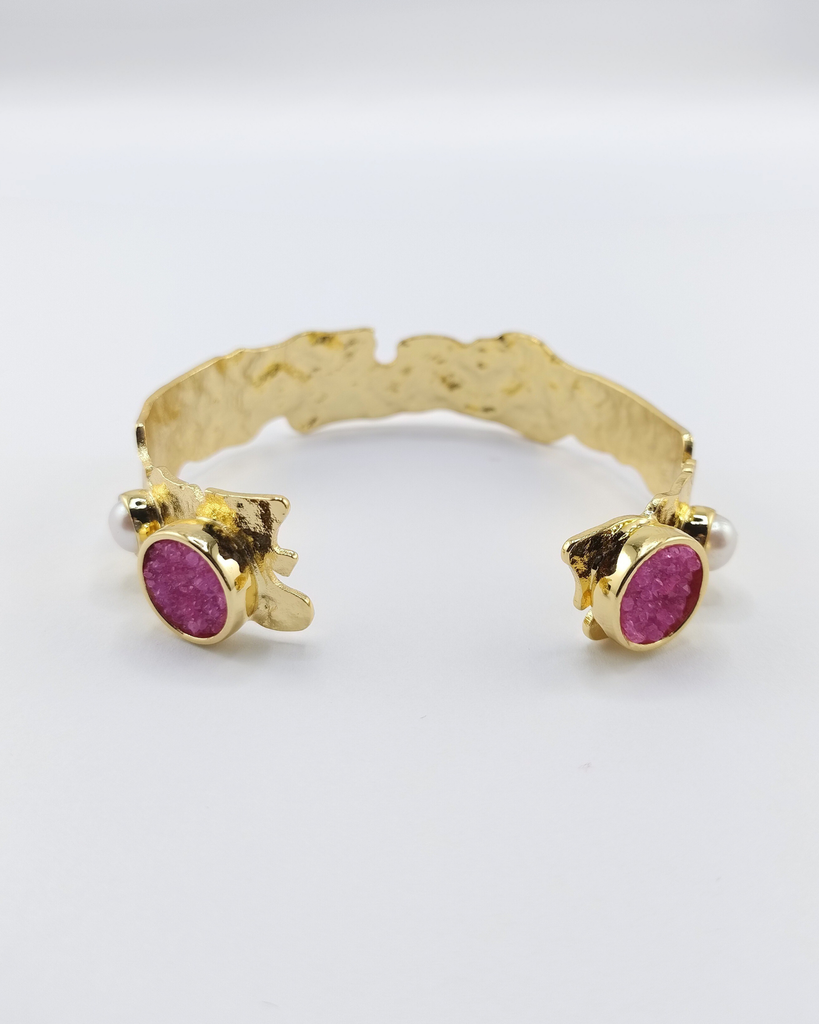 Miz Casa & Co Isolde Cuff Gold Pink druzy quartz