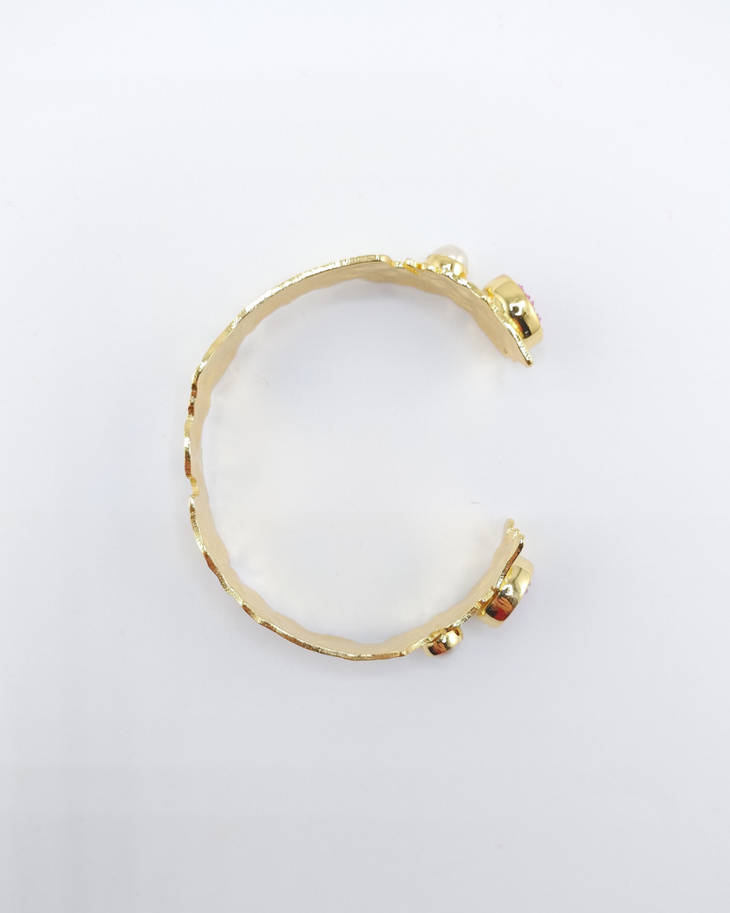 Miz Casa & Co Isolde Cuff Gold Pink druzy quartz