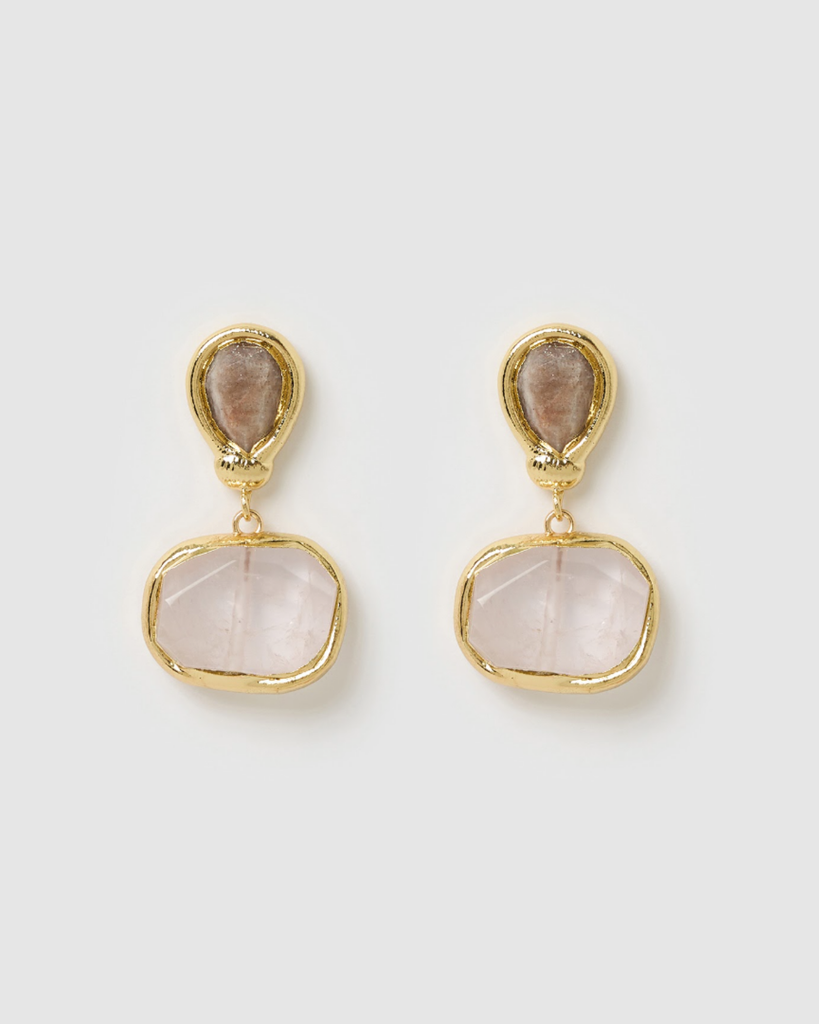 Miz Casa & Co Meira Earrings in Rose Quartz Gold
