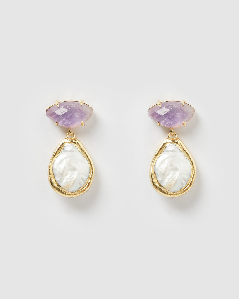 Miz Casa & Co Aspen Earrings Amethyst Pearl Gold
