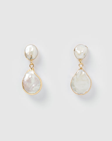 Miz Casa & Co Nadia Simple Drop Earrings Gold Pearl