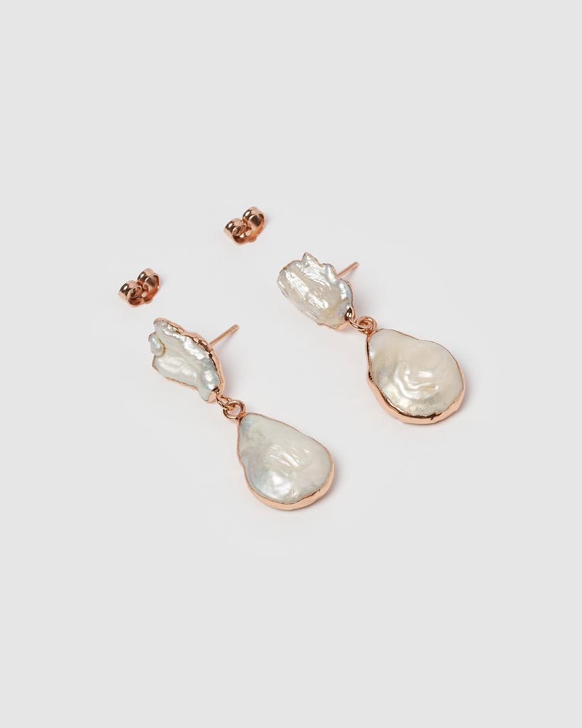 Miz Casa & Co Ambra Earrings Rose Gold Pearl