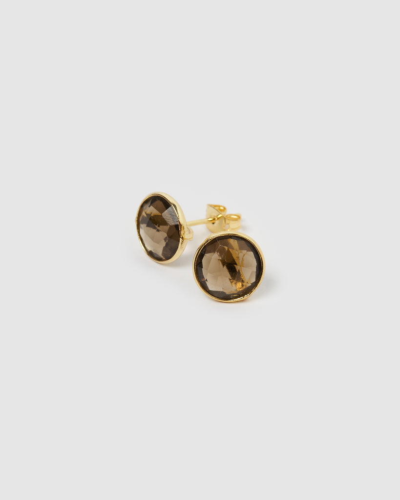 Miz Casa & Co Marci Stud Earrings Smokey Quartz