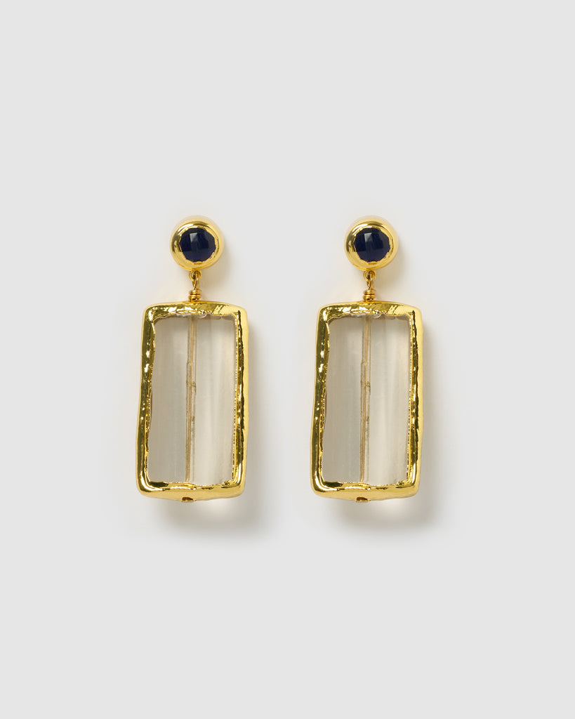 Miz Casa & Co Rose Earring Clear Quartz Blue Gold