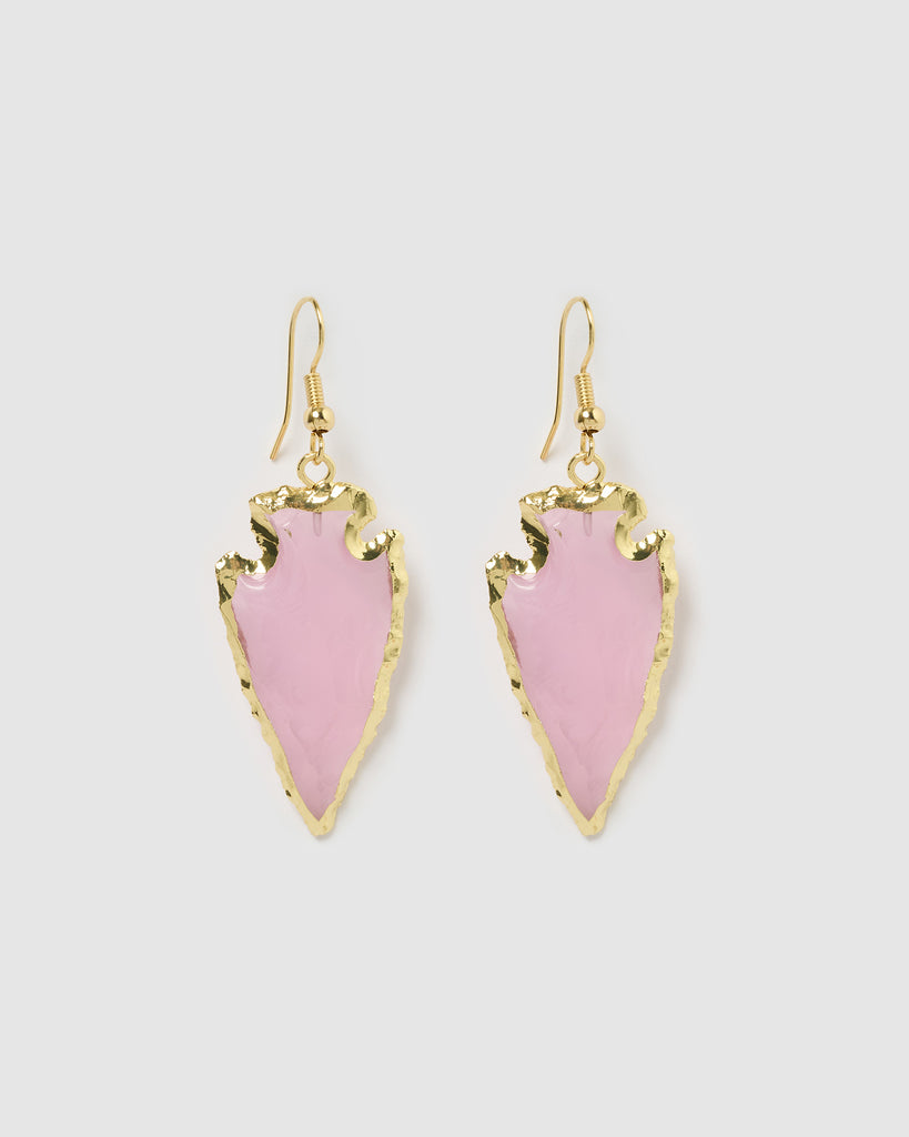 Miz Casa & Co Atlas Stone Drop Earrings Rose Quartz