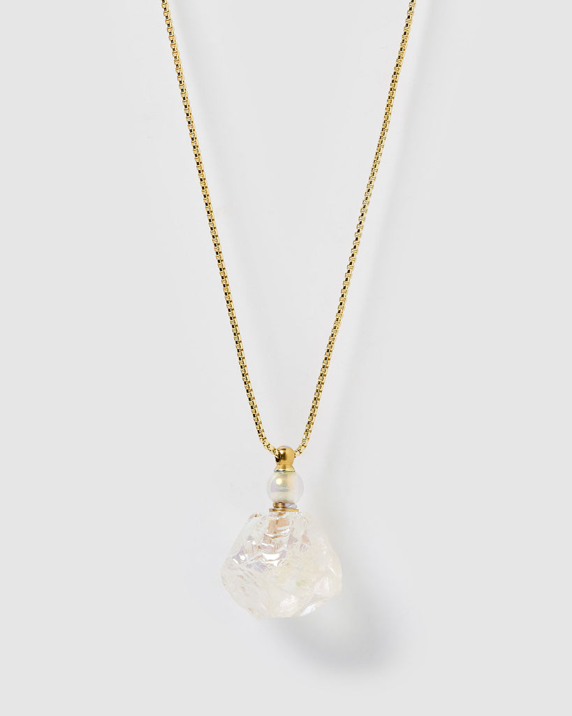 Miz Casa & Co Zodi Pendant Perfume Bottle Necklace Clear Quartz Gold