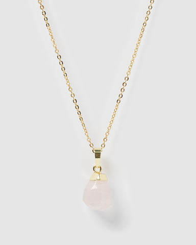 Miz Casa & Co Stone Charm Necklace Gold Rose Quartz