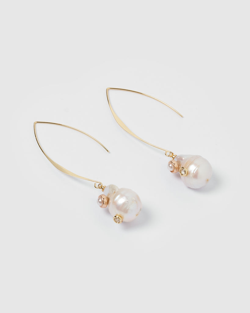 Miz Casa & Co Charlie Drop Pearl Embellished Earrings Pearl Rose Gold