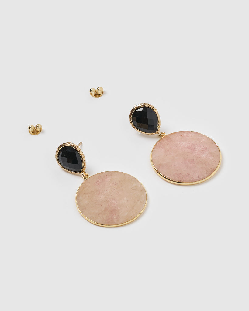 Miz Casa & Co Chelsea Earrings Rose Quartz Gold