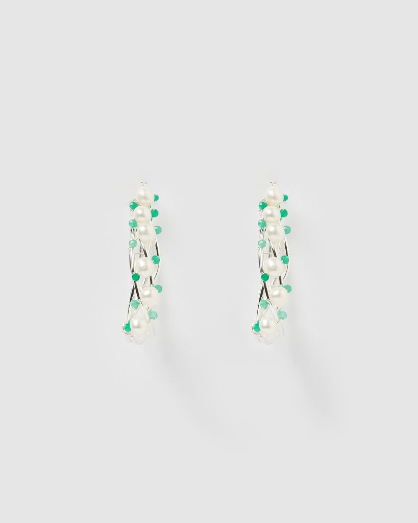 Miz Casa & Co Devine Wire Hoop Earrings Silver Green