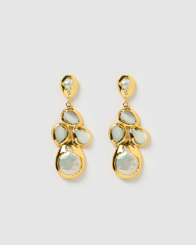 Miz Casa & Co Charlie Drop Pearl Embellished Earrings Black Gold