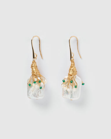 Miz Casa & Co Nadia Simple Drop Earrings Gold Pearl