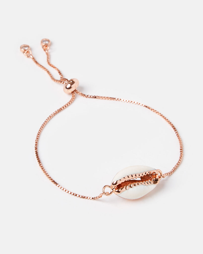 Miz Casa & Co Cowrie Shell Simple Bracelet Rose Gold White