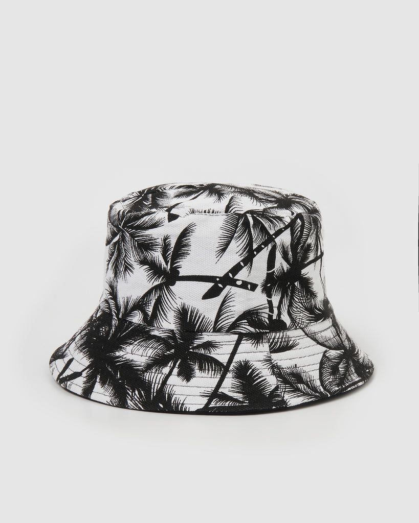 Miz Casa & Co Kailani Bucket Hat Palm Black White