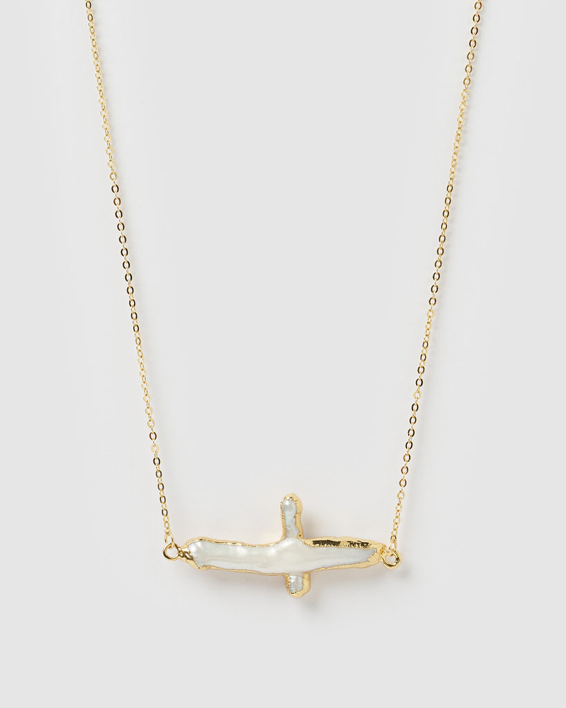 Miz Casa & Co Manifesto Cross Necklace Gold Freshwater Pearl