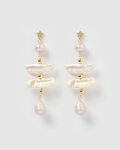 Miz Casa & Co Ines Hoop Earrings Gold Pearl