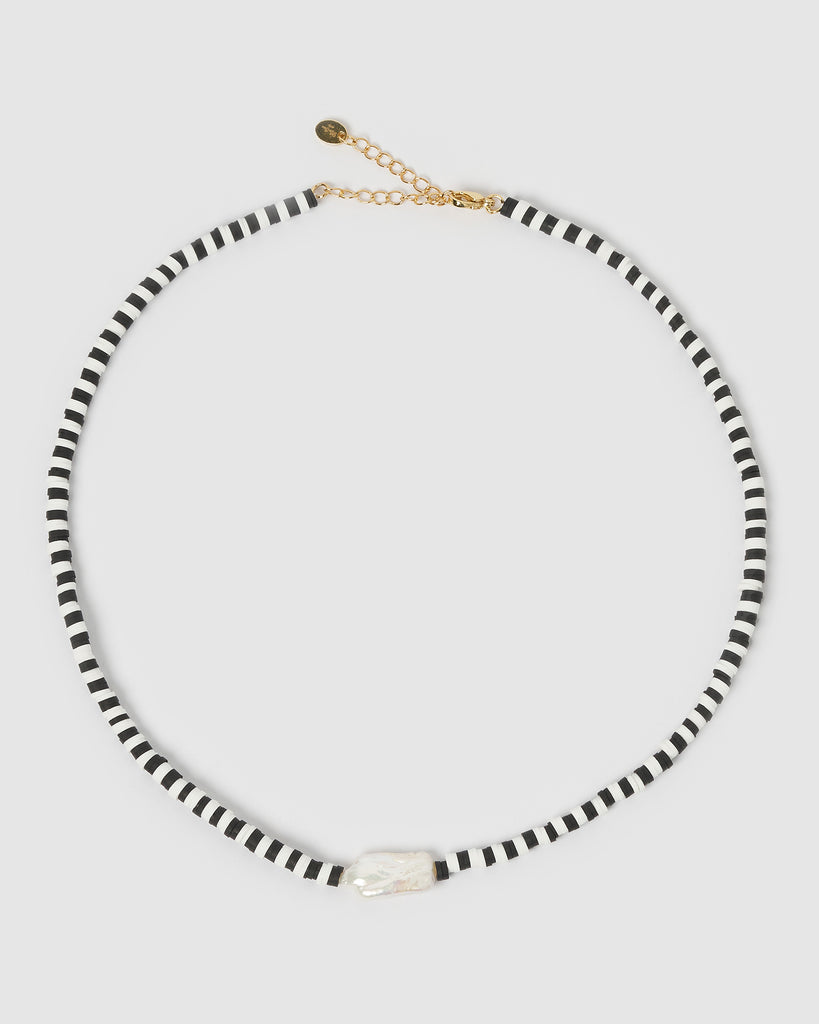 Miz Casa & Co Moana Choker Pearl Black and White