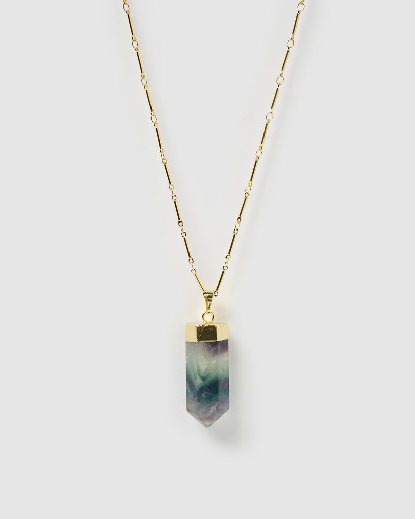 Miz Casa & Co Solitaire Pendant Necklace Rainbow Fluorite Gold
