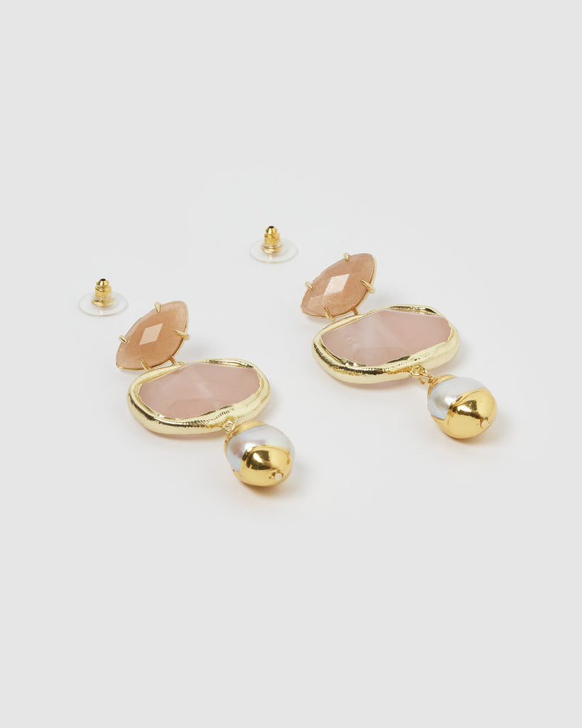Miz Casa & Co Susie Earrings Rose Quartz Pearl Gold