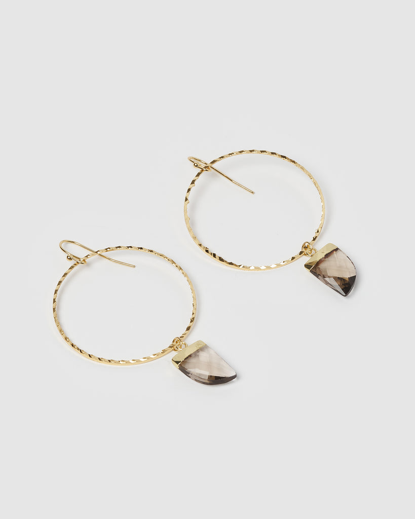 Miz Casa & Co Stone Charm Earrings Gold Smokey Quartz