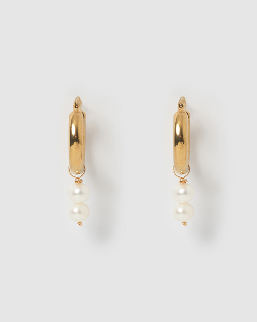 Miz Casa & Co Ines Hoop Earrings Gold Pearl
