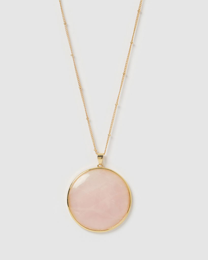 Miz Casa & Co Giada Necklace Gold Rose Quartz