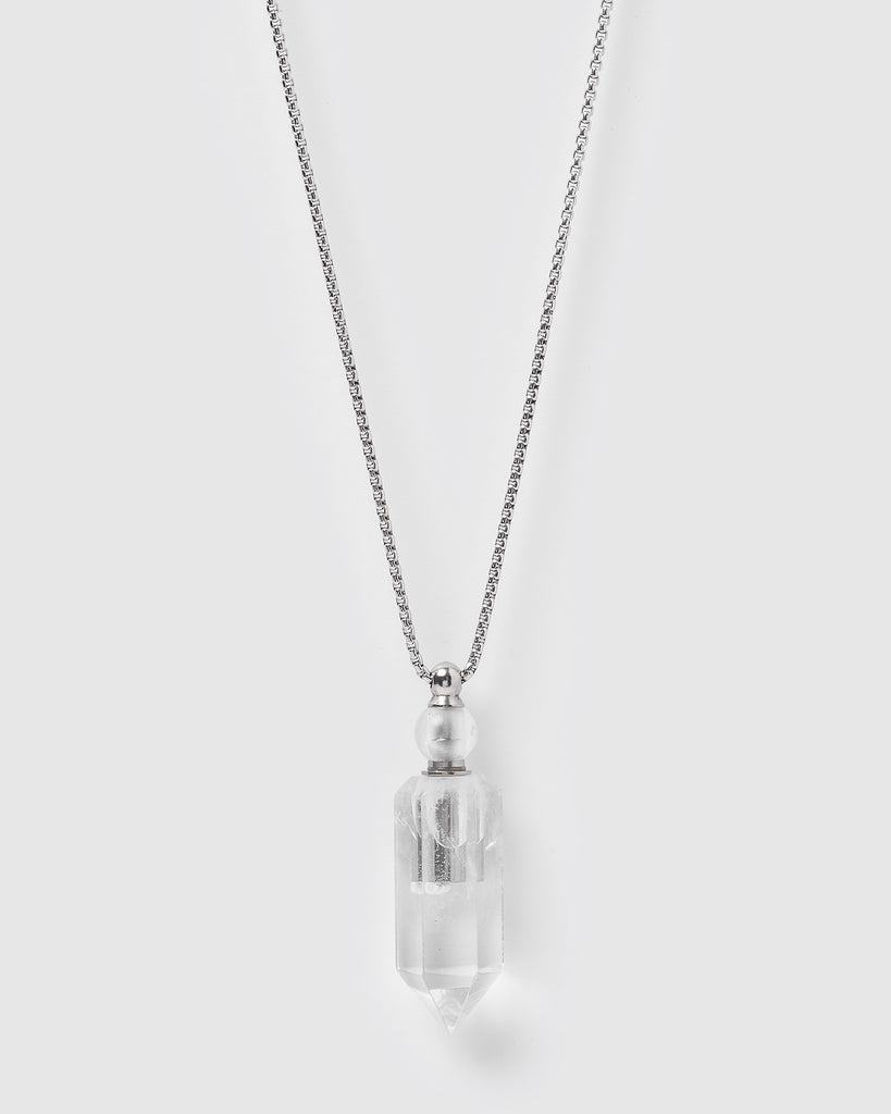 Miz Casa & Co Jadis Stone Perfume Bottle Necklace Silver Clear Quartz