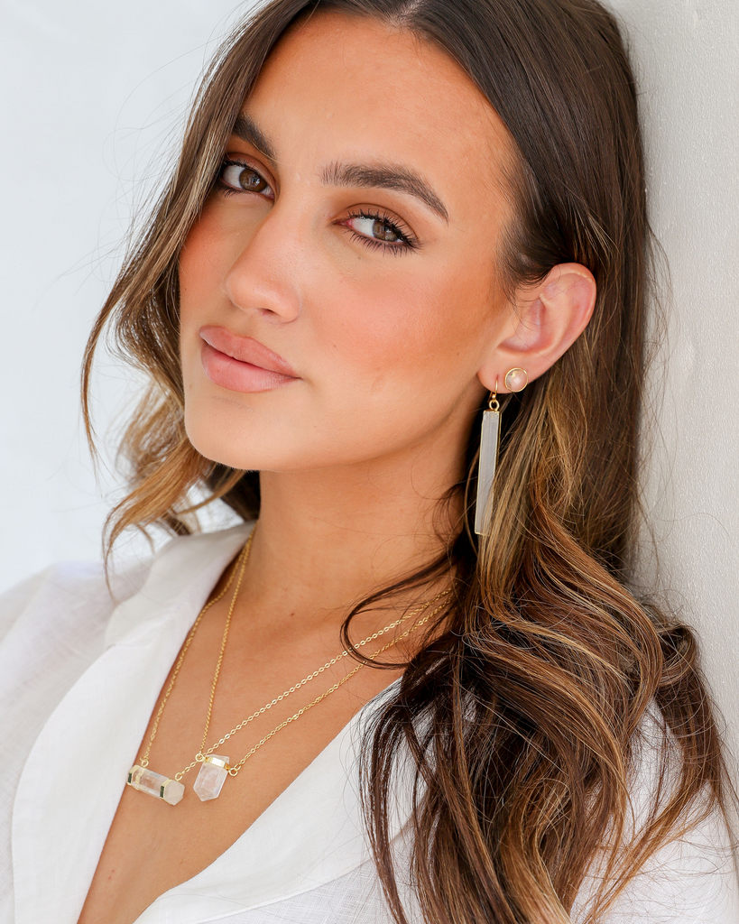 Miz Casa & Co Marci Stud Earrings Clear Quartz