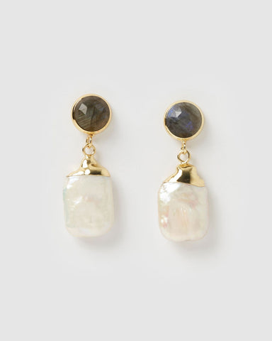 Miz Casa & Co Amberly Earrings Gold Iridescent Pearl