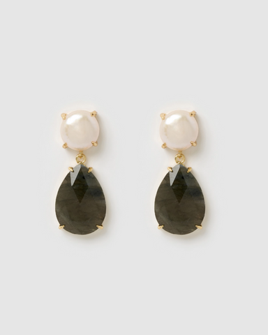 Miz Casa & Co Sage Huggie Earrings Gold Pearl