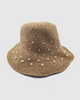 Miz Casa & Co Monaco Pearl Foldable Raffia Weave Sun Hat Brown