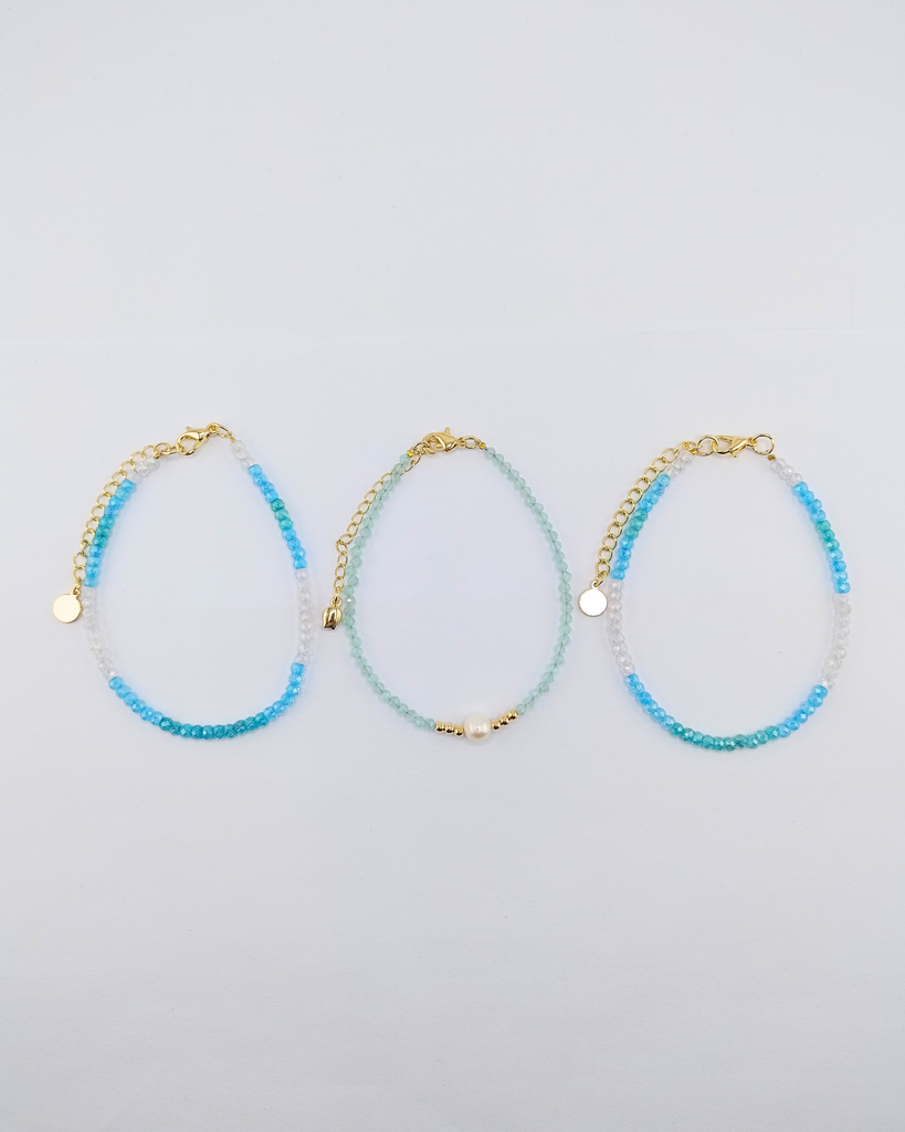 Miz Casa & Co Crystal Beaded Bracelet Stack Light Blue Single Pearl