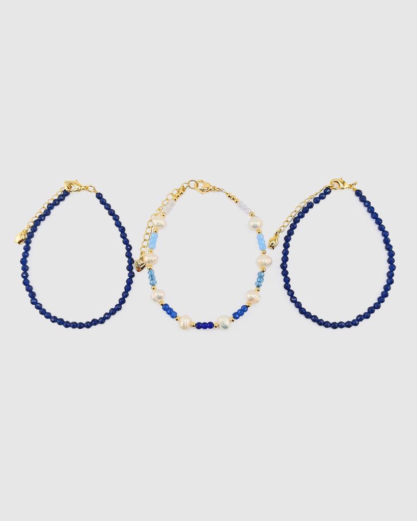 Miz Casa & Co Crystal Beaded Bracelet Stack Navy Multi Pearl