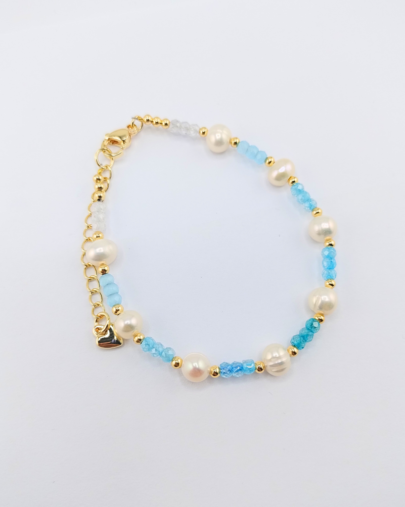 Miz Casa & Co Crystal Beaded Bracelet Stack Light Blue Multi Pearl