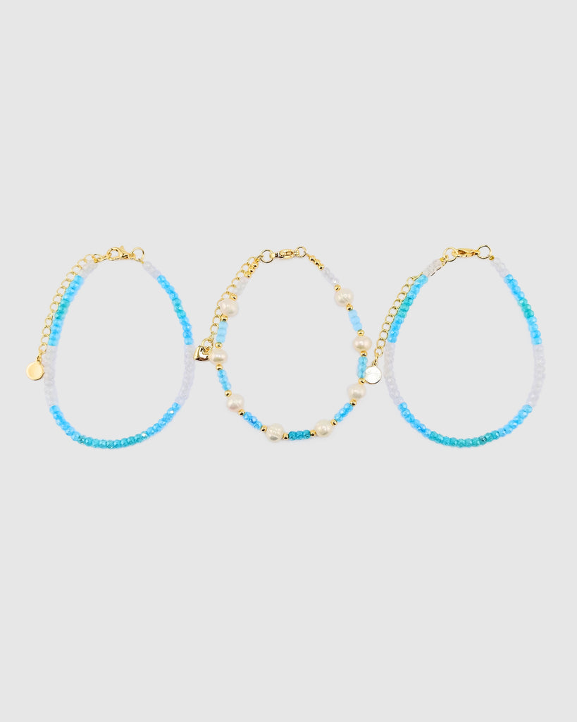 Miz Casa & Co Crystal Beaded Bracelet Stack Light Blue Multi Pearl